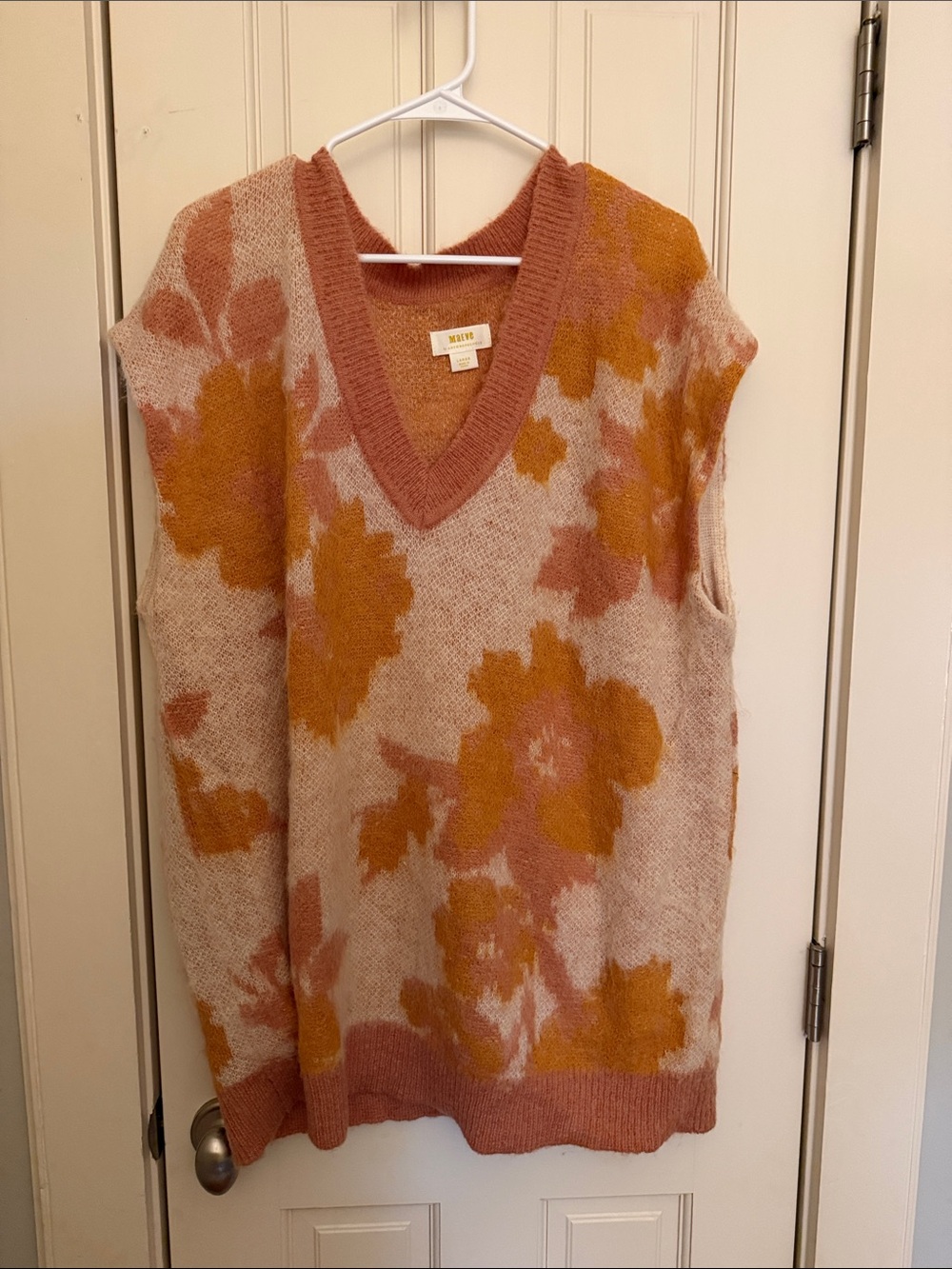 Maeve / Anthro Mustard Floral V-Neck Sweater Vest